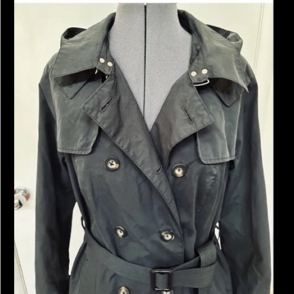 CLASSIC Y2K 90s A NEW DAY LADIES TRENCH STYLE COAT HOODED BELTED L LARGE - Picture 2 of 9